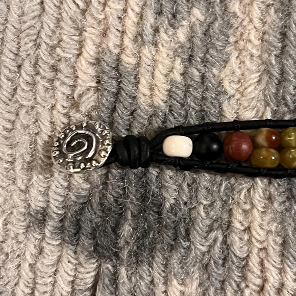 Double Wrap Leather Bracelet - Jasper, Jade, Onyx, Artisan Button Clasp -UNISEX - Picture 5 of 10